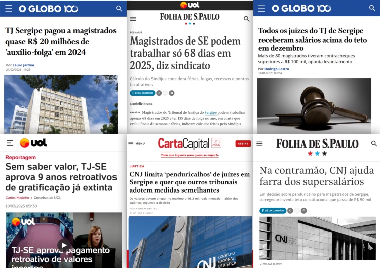 TJSE CNJ Supersalários na imprensa